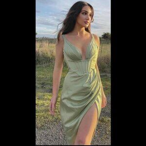 House of CB Green Satin Dress
